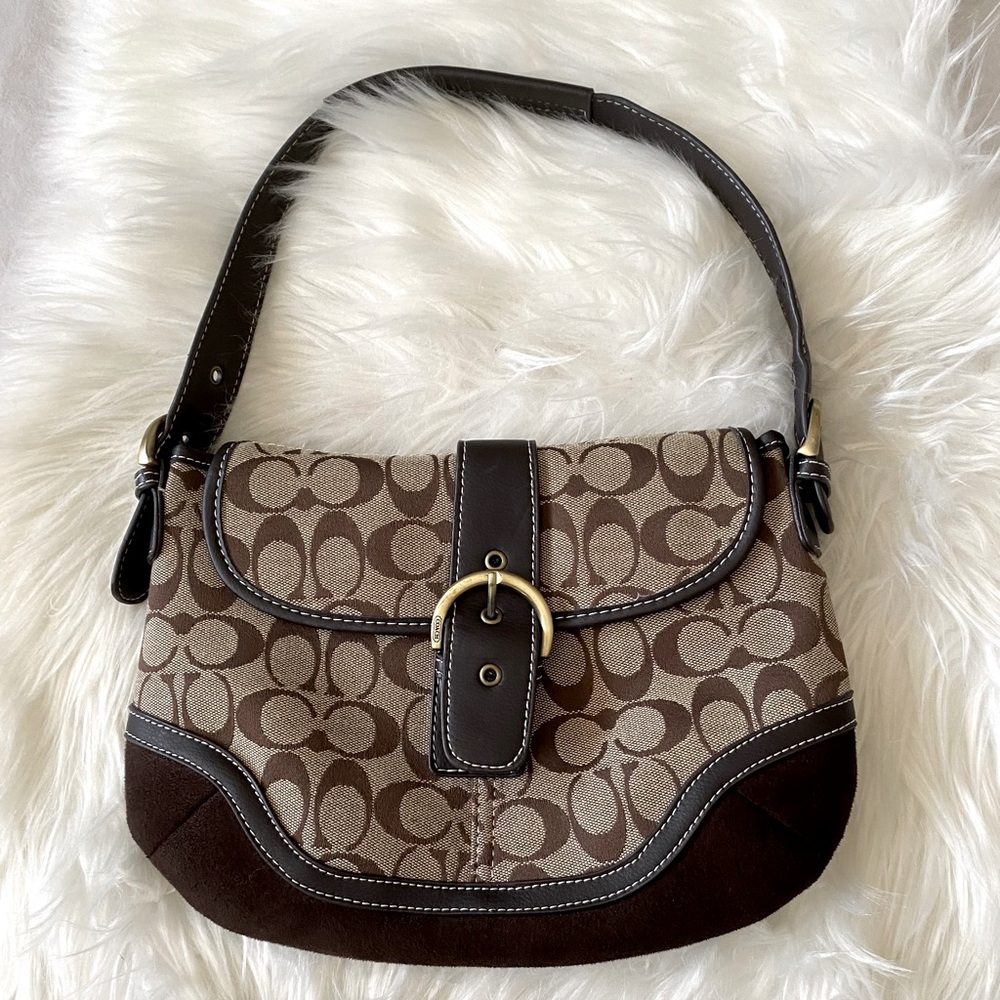 Small coach bag purse signature print